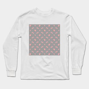 Pink Rose Illustrative Pattern on Gray Long Sleeve T-Shirt